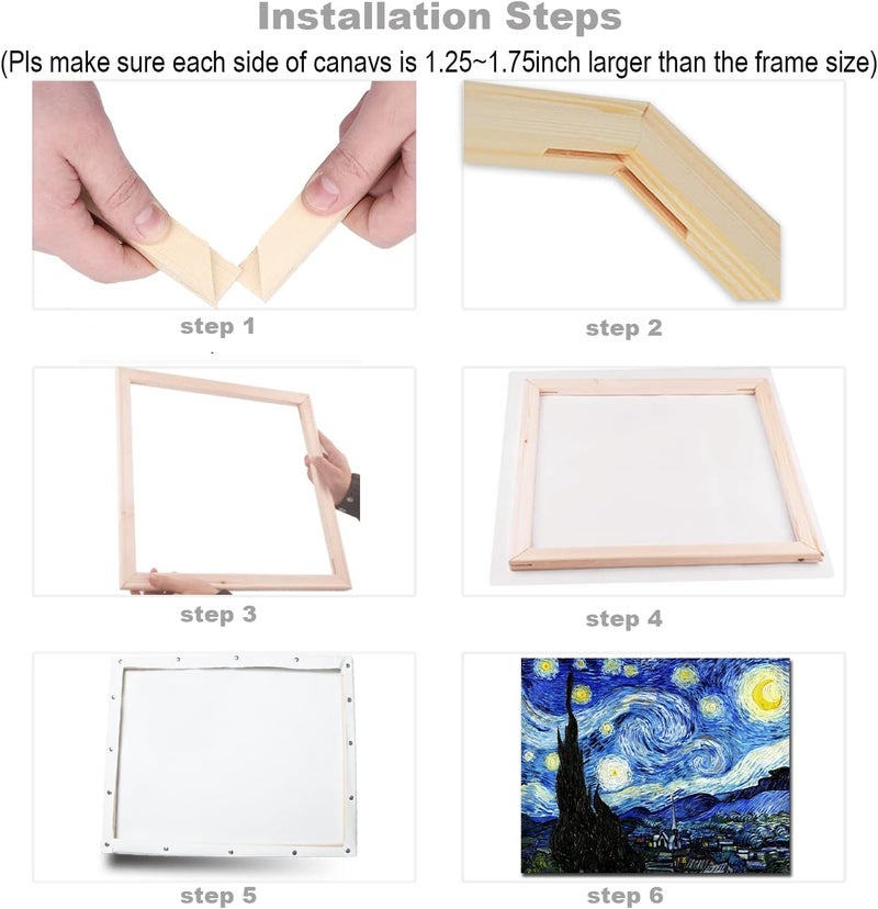 ECOIOU DIY Canvas Mini Stretcher Bars 6x6 Inch Canvas Frame, Sturdy Stretcher Frames for Oil Paintings, Prints, Paint by Numbers & Posters(Need Extra Size to wrap Around The Frame) - Image 3